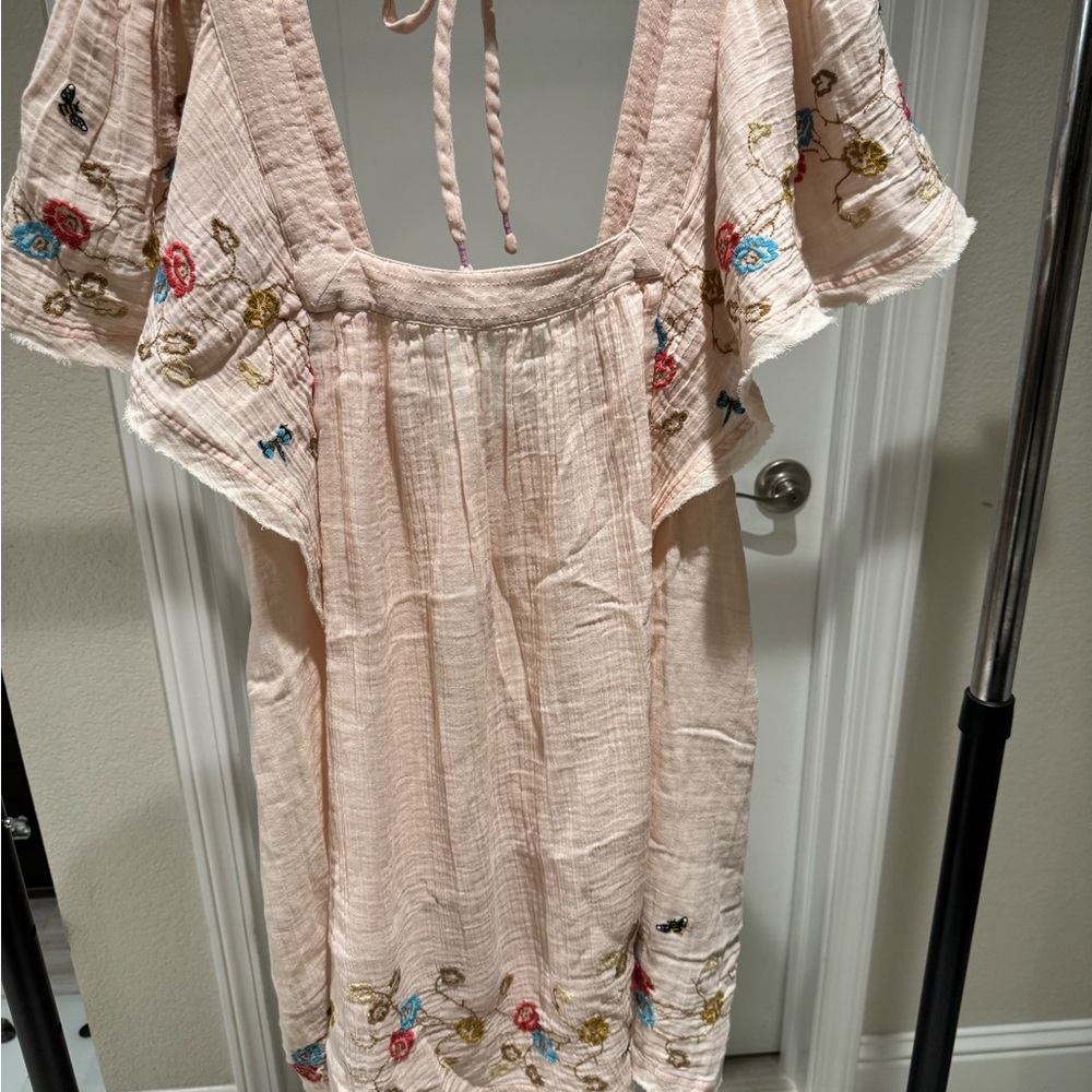 Anthropologie Blush Pink Embroidered Mini Dress